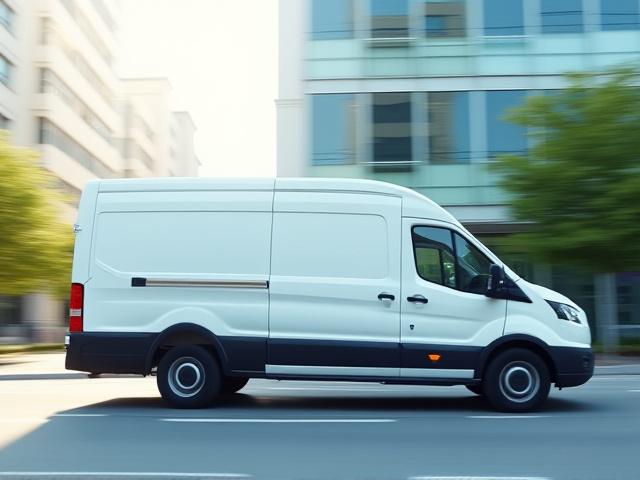 A&I Moving last-mile delivery van in a clean suburban business district