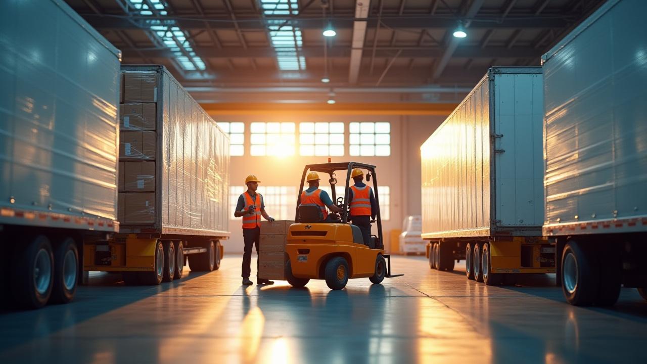 Logistics workers efficiently loading consolidated LTL pallets into a modern freight truck at our Chantilly terminal