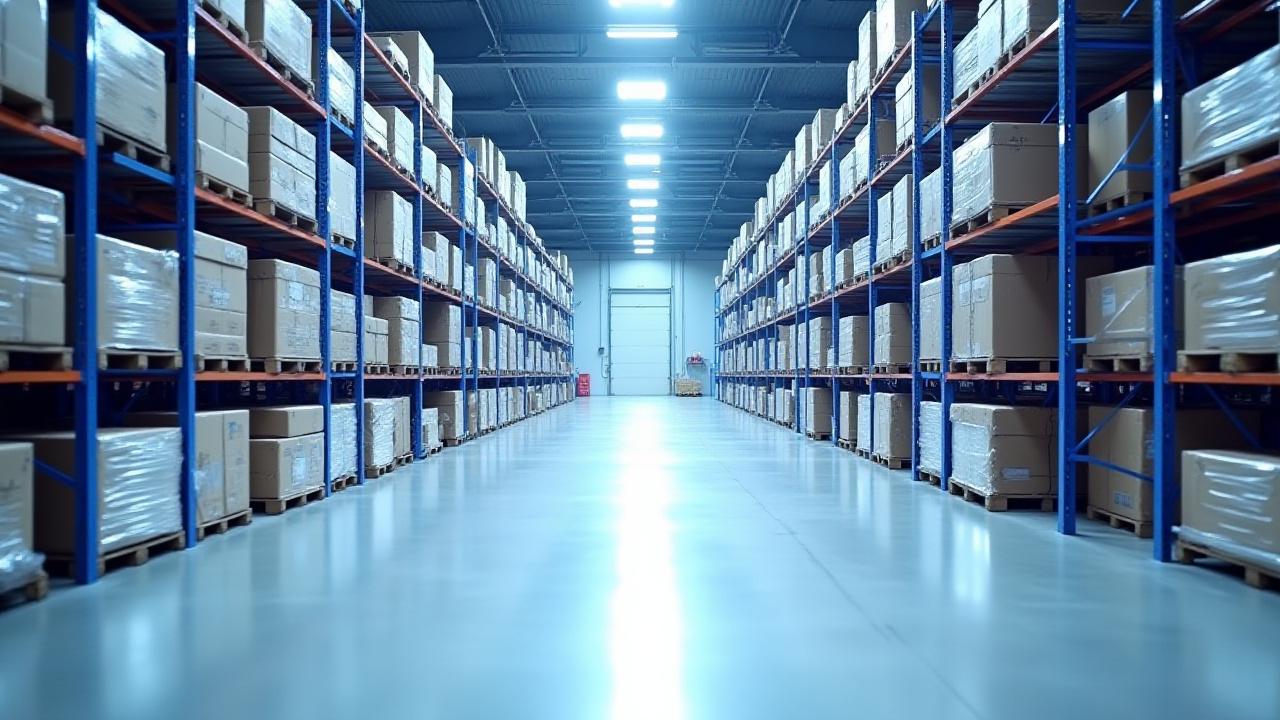 Modern freight warehouse interior in Chantilly with organized pallet racking